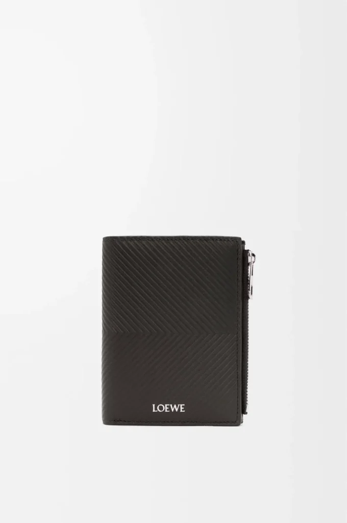 Cartera compacta y delgada en piel de becerro clásica texturizada Gris oscuro Cartera compacta y delgada en piel de becerro clásica texturizada Gris oscuro