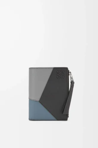 Cartera compacta y delgada Puzzle en piel de becerro clásica Gris asfalto/Azul tormenta