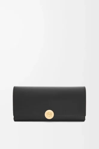 Cartera continental Pebble en piel de becerro napa brillante, color negro