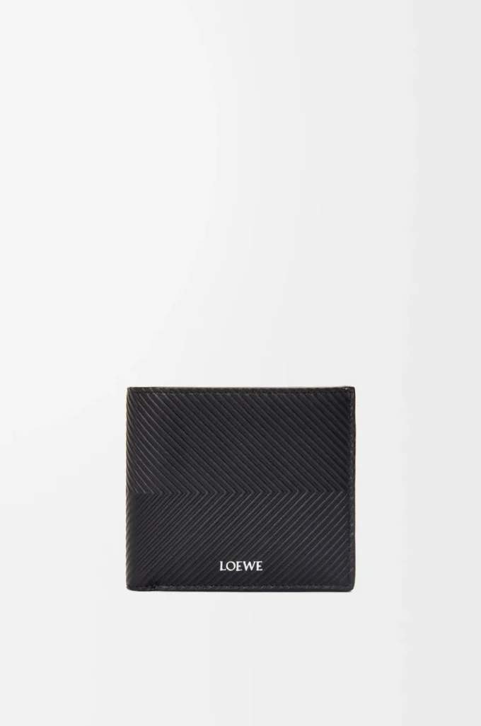 Cartera doble en piel de becerro clásica texturizada, color negro Cartera doble en piel de becerro clásica texturizada, color negro