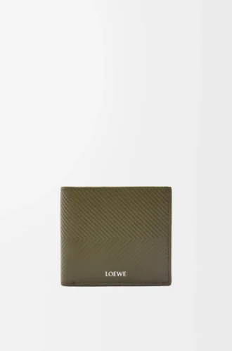 Cartera doble en piel de becerro clásica texturizada Dark Khaki