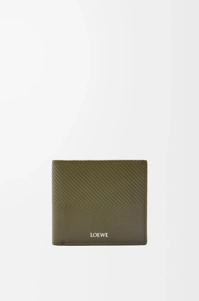 Cartera doble en piel de becerro clásica texturizada Dark Khaki Cartera doble en piel de becerro clásica texturizada Dark Khaki