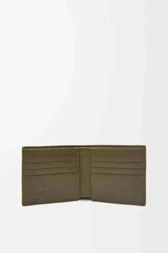 Cartera doble en piel de becerro clásica texturizada Dark Khaki