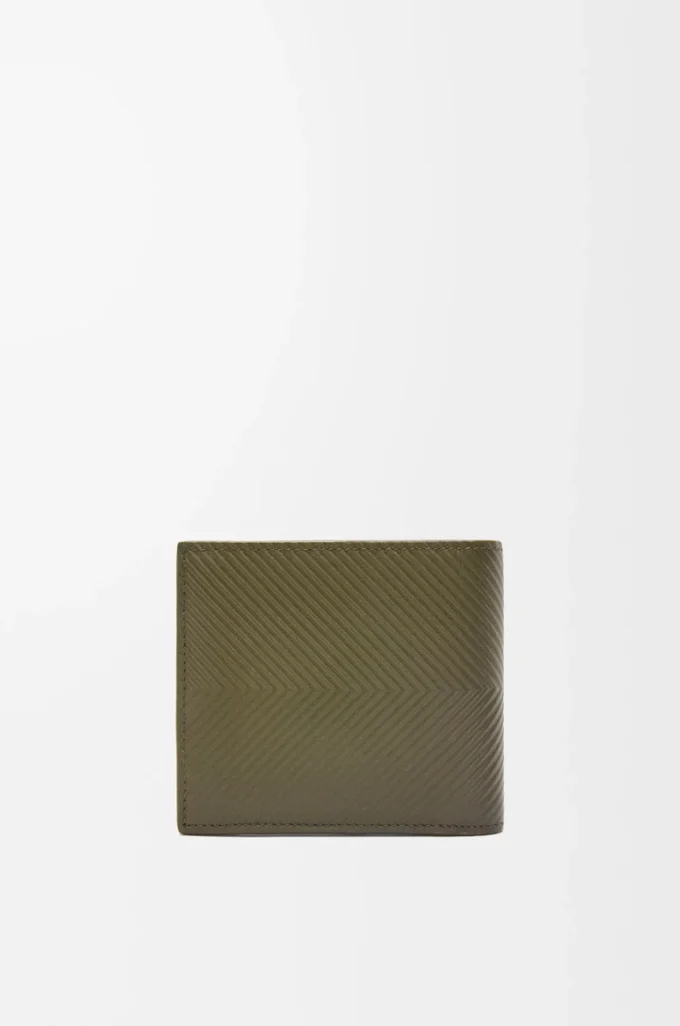 Cartera doble en piel de becerro clásica texturizada Dark Khaki Cartera doble en piel de becerro clásica texturizada Dark Khaki