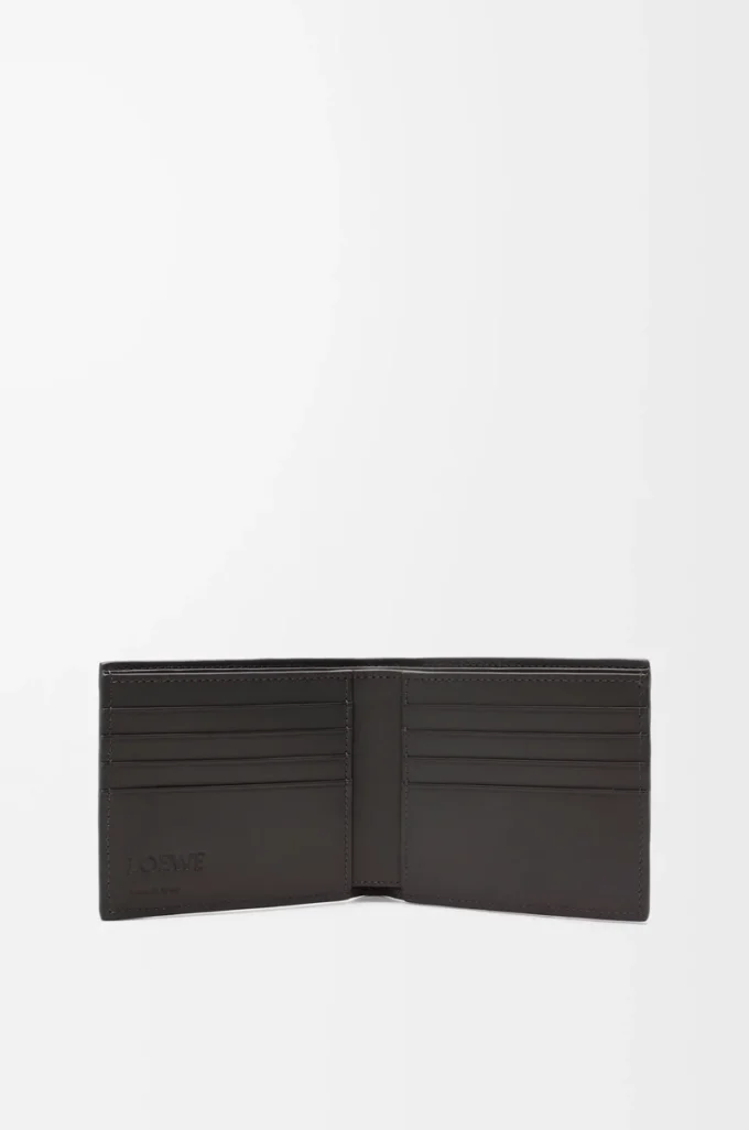 Cartera doble en piel de becerro clásica texturizada Gris oscuro Cartera doble en piel de becerro clásica texturizada Gris oscuro