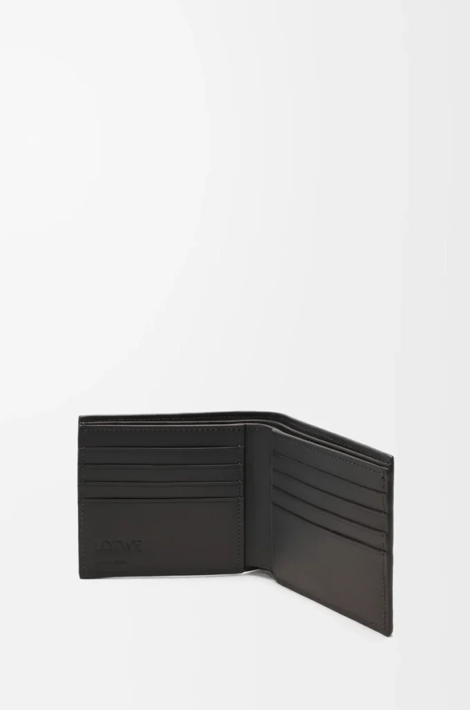 Cartera doble en piel de becerro clásica texturizada Gris oscuro Cartera doble en piel de becerro clásica texturizada Gris oscuro