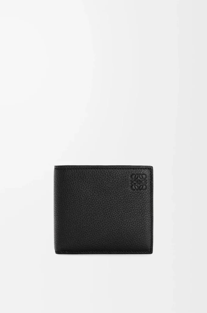 Cartera doble en piel de becerro granulada suave Negro