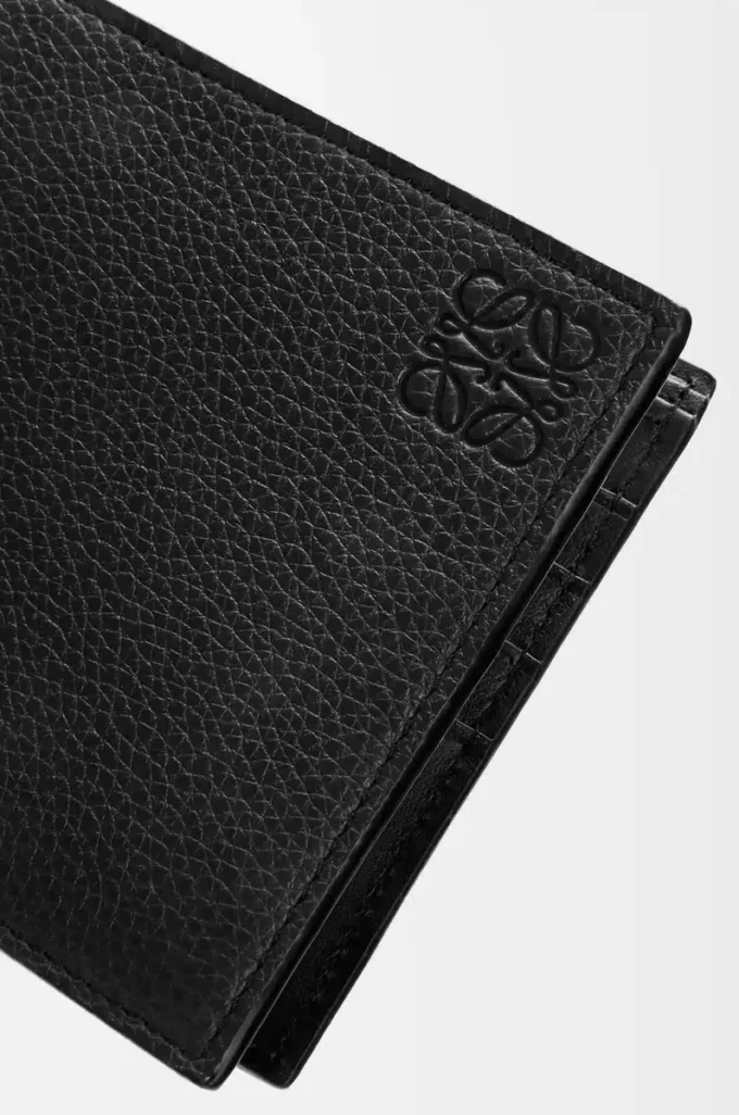 Cartera doble en piel de becerro granulada suave Negro