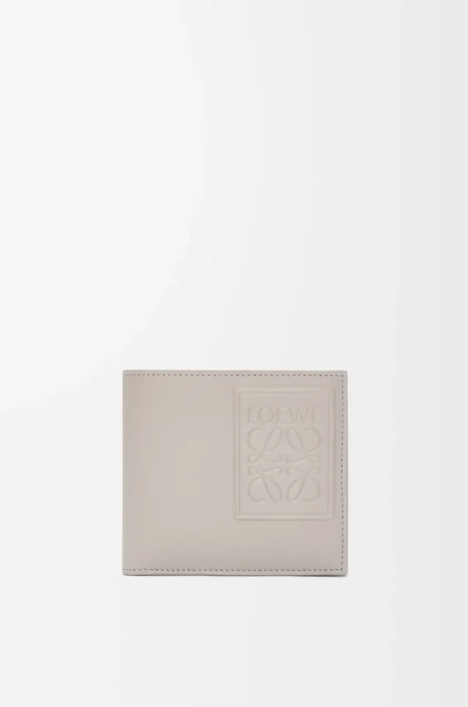 Cartera doble en piel de becerro satinada gris concha