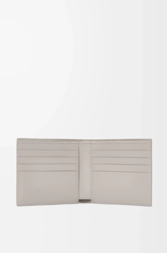 Cartera doble en piel de becerro satinada gris concha