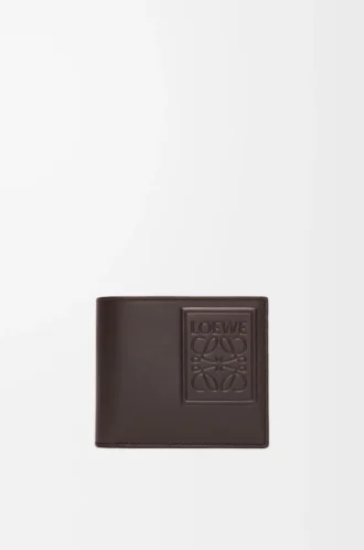 Cartera doble en piel de becerro satinada marrón oscuro