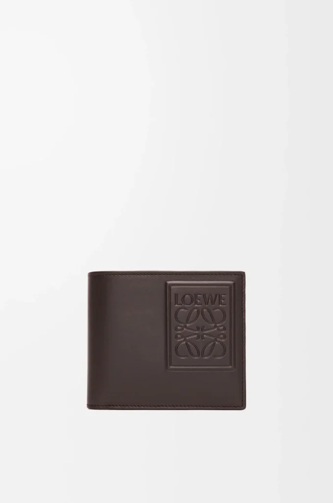 Cartera doble en piel de becerro satinada marrón oscuro Cartera doble en piel de becerro satinada marrón oscuro