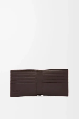 Cartera doble en piel de becerro satinada marrón oscuro