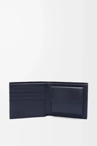 Cartera doble para monedas en piel de becerro clásica texturizada Deep Navy