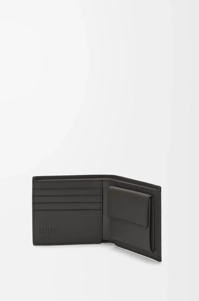 Cartera doble para monedas en piel de becerro clásica texturizada, gris oscuro Cartera doble para monedas en piel de becerro clásica texturizada, gris oscuro