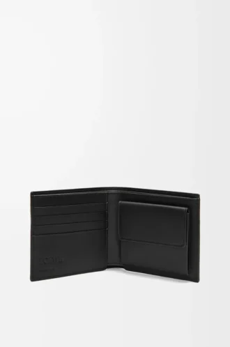 Cartera doble para monedas en piel de becerro satinada negra