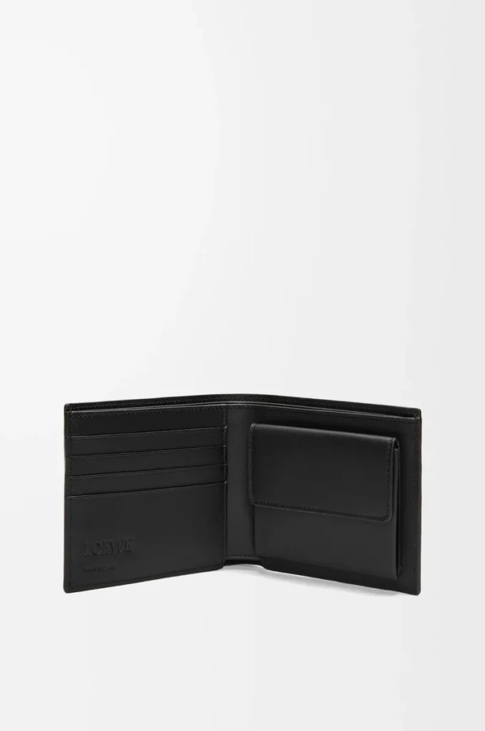 Cartera doble para monedas en piel de becerro satinada negra Cartera doble para monedas en piel de becerro satinada negra