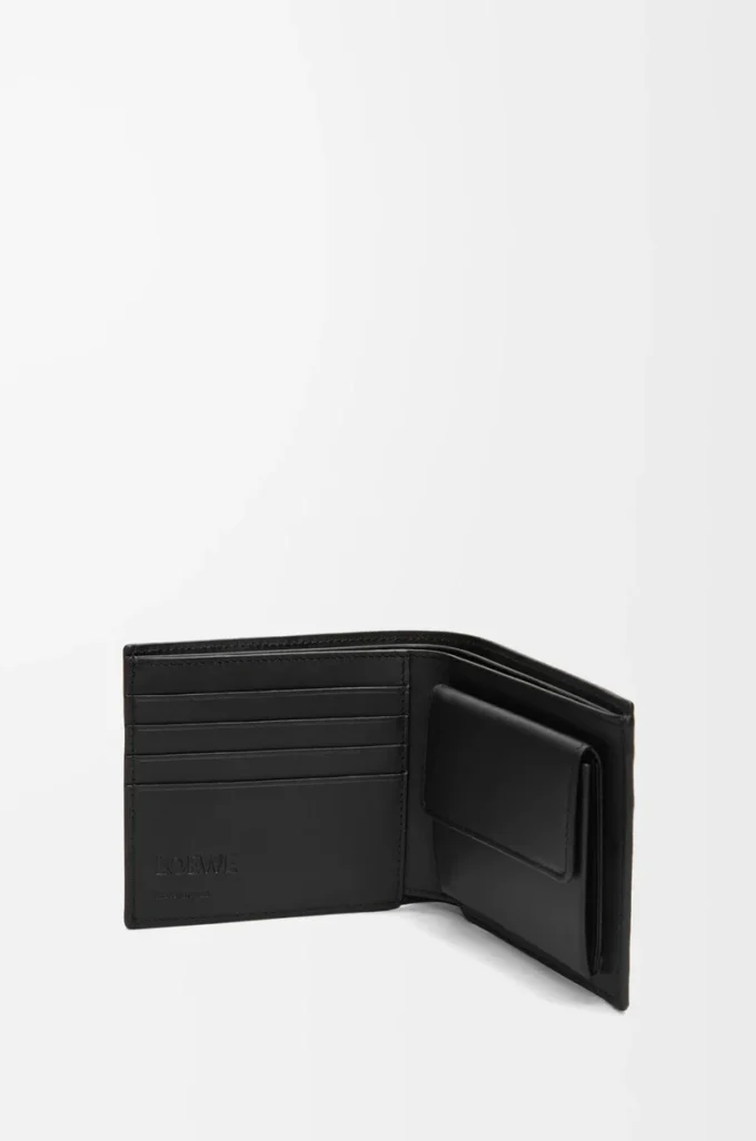 Cartera doble para monedas en piel de becerro satinada negra Cartera doble para monedas en piel de becerro satinada negra