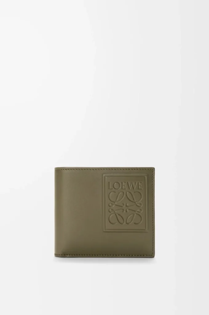 Cartera doble para monedas en piel de becerro satinada verde caqui Cartera doble para monedas en piel de becerro satinada verde caqui