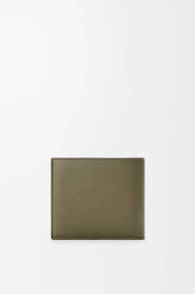 Cartera doble para monedas en piel de becerro satinada verde caqui Cartera doble para monedas en piel de becerro satinada verde caqui