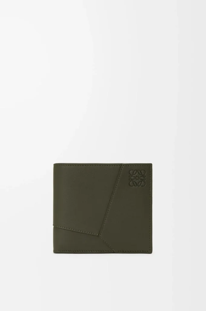 Cartera para monedas Puzzle con doble pliegue en piel de becerro clásica Dark Khaki Cartera para monedas Puzzle con doble pliegue en piel de becerro clásica Dark Khaki