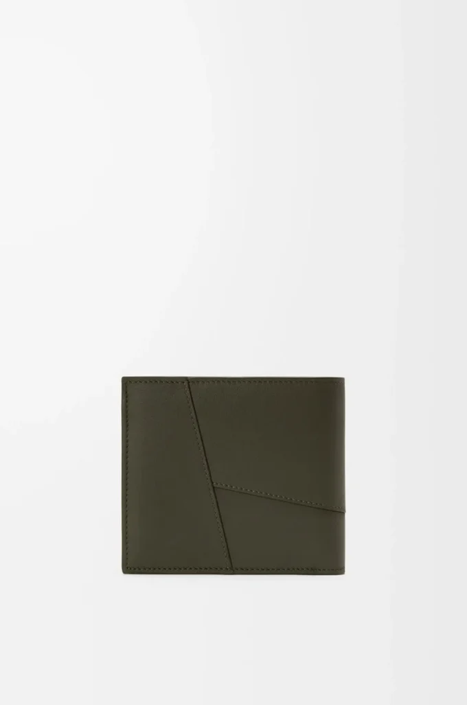 Cartera para monedas Puzzle con doble pliegue en piel de becerro clásica Dark Khaki Cartera para monedas Puzzle con doble pliegue en piel de becerro clásica Dark Khaki