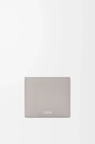 Cartera plegable en piel de becerro clásica texturizada Shell Grey