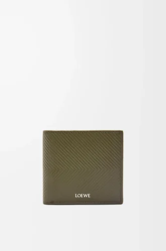 Cartera plegable para monedas en piel de becerro clásica texturizada Dark Khaki Cartera plegable para monedas en piel de becerro clásica texturizada Dark Khaki