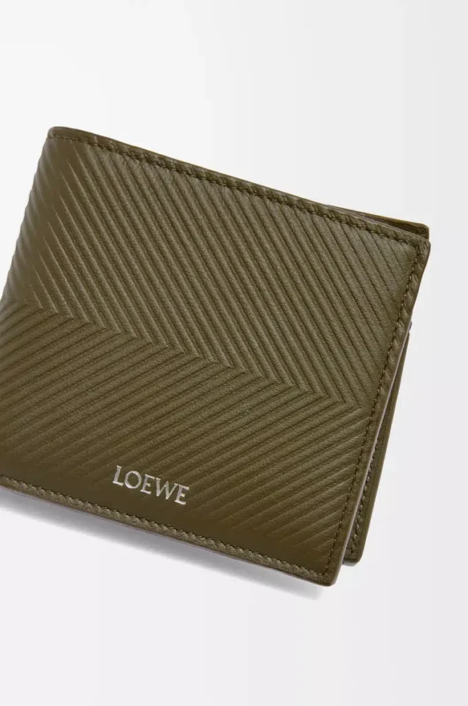 Cartera plegable para monedas en piel de becerro clásica texturizada Dark Khaki Cartera plegable para monedas en piel de becerro clásica texturizada Dark Khaki