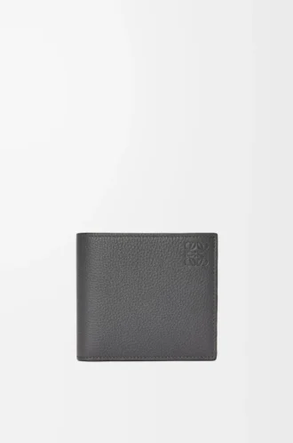 Cartera plegable para monedas en piel de becerro granulada suave color antracita Cartera plegable para monedas en piel de becerro granulada suave color antracita