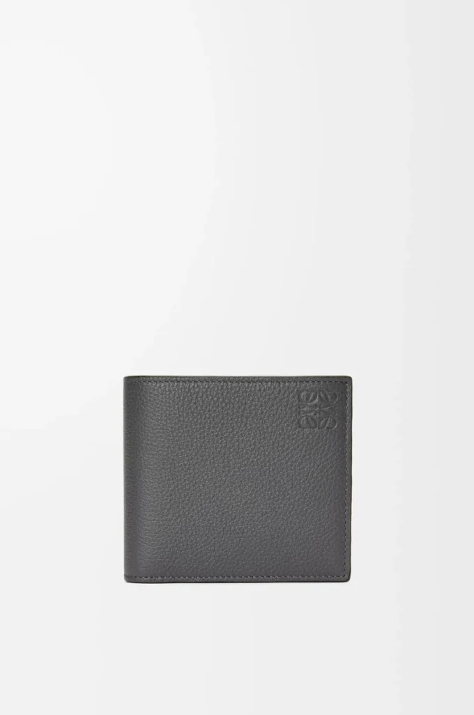 Cartera plegable para monedas en piel de becerro granulada suave color antracita Cartera plegable para monedas en piel de becerro granulada suave color antracita