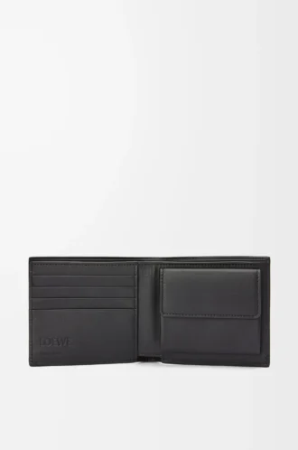 Cartera plegable para monedas en piel de becerro granulada suave color antracita Cartera plegable para monedas en piel de becerro granulada suave color antracita
