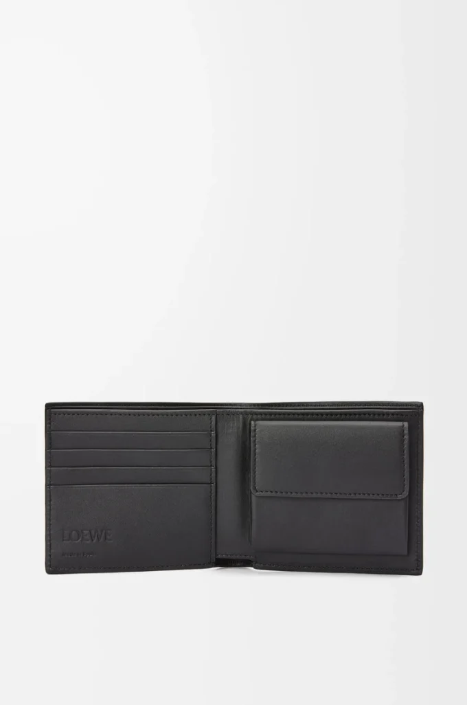 Cartera plegable para monedas en piel de becerro granulada suave color antracita Cartera plegable para monedas en piel de becerro granulada suave color antracita