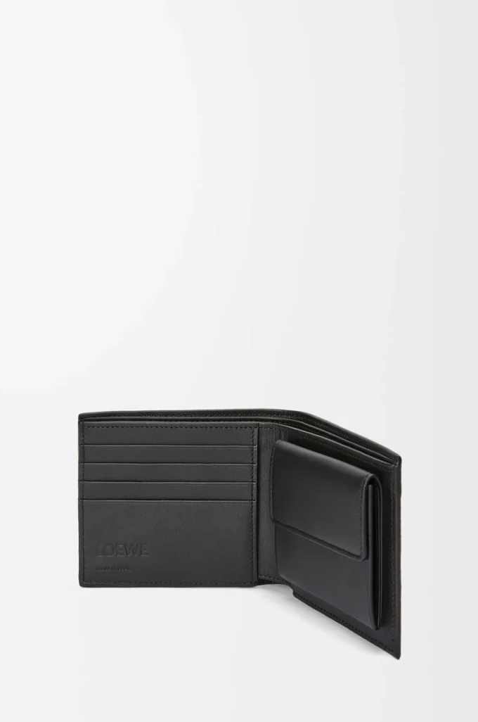Cartera plegable para monedas en piel de becerro granulada suave color antracita Cartera plegable para monedas en piel de becerro granulada suave color antracita