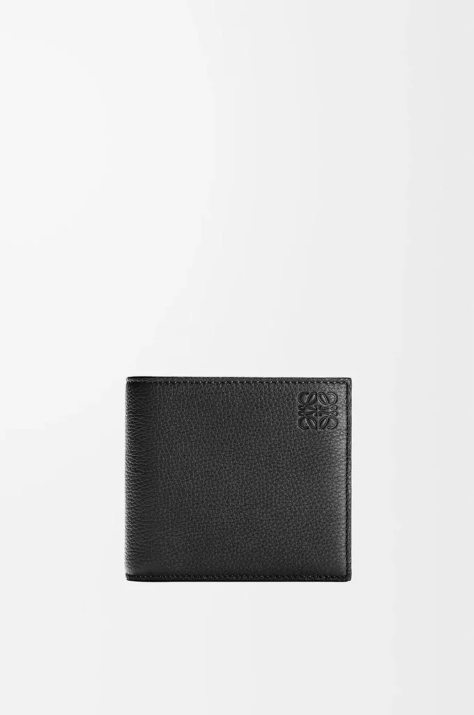 Cartera plegable para monedas en piel de becerro granulada suave, color negro Cartera plegable para monedas en piel de becerro granulada suave, color negro