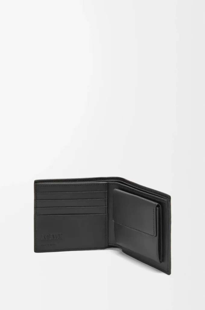 Cartera plegable para monedas en piel de becerro granulada suave, color negro Cartera plegable para monedas en piel de becerro granulada suave, color negro