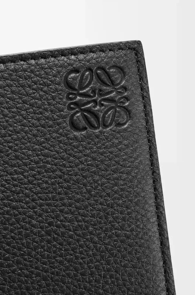 Cartera plegable para monedas en piel de becerro granulada suave, color negro Cartera plegable para monedas en piel de becerro granulada suave, color negro