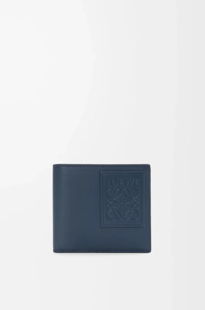 Cartera plegable para monedas en piel de becerro satinada teñida en índigo Cartera plegable para monedas en piel de becerro satinada teñida en índigo