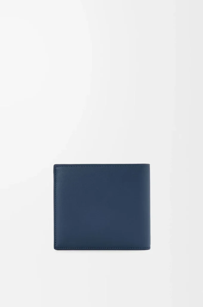 Cartera plegable para monedas en piel de becerro satinada teñida en índigo Cartera plegable para monedas en piel de becerro satinada teñida en índigo