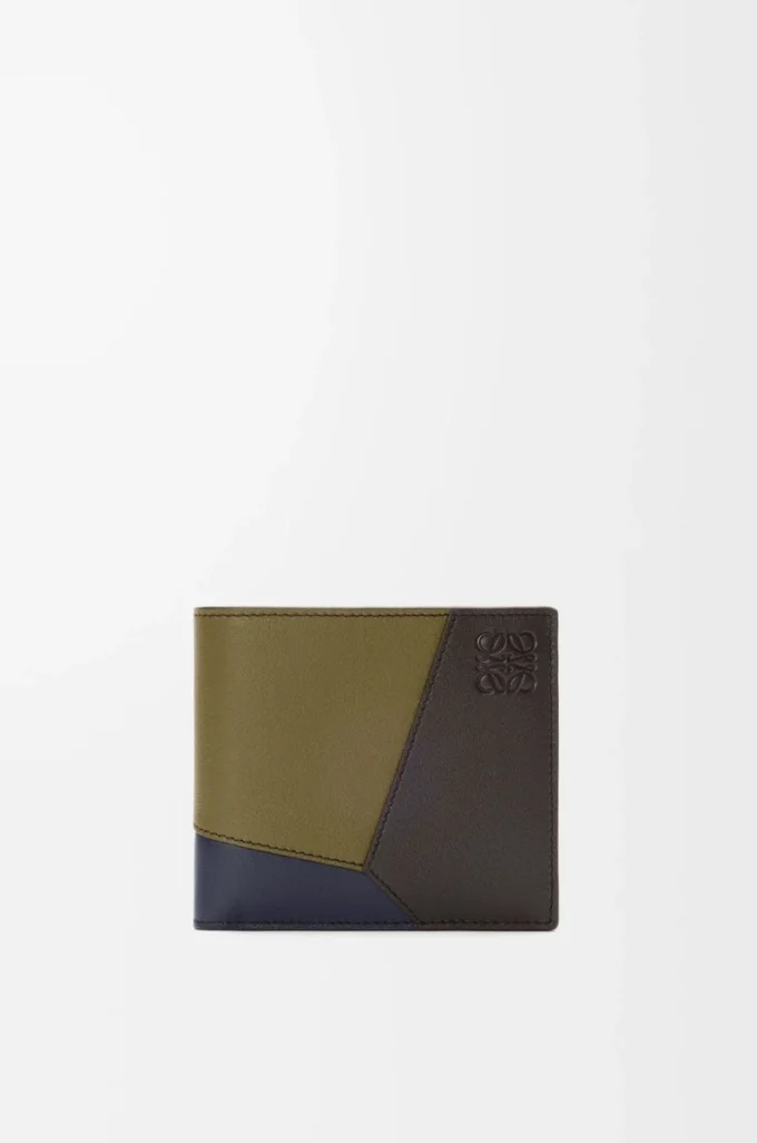 Cartera plegable para monedas Puzzle en piel de becerro clásica, color oliva/marrón oscuro Cartera plegable para monedas Puzzle en piel de becerro clásica, color oliva/marrón oscuro