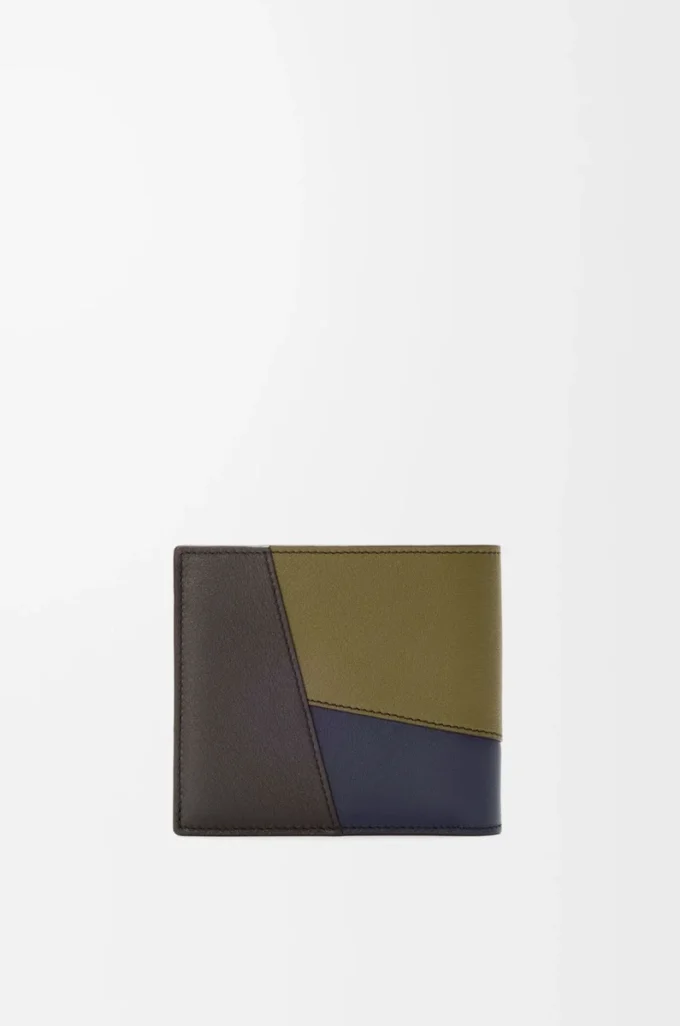 Cartera plegable para monedas Puzzle en piel de becerro clásica, color oliva/marrón oscuro Cartera plegable para monedas Puzzle en piel de becerro clásica, color oliva/marrón oscuro