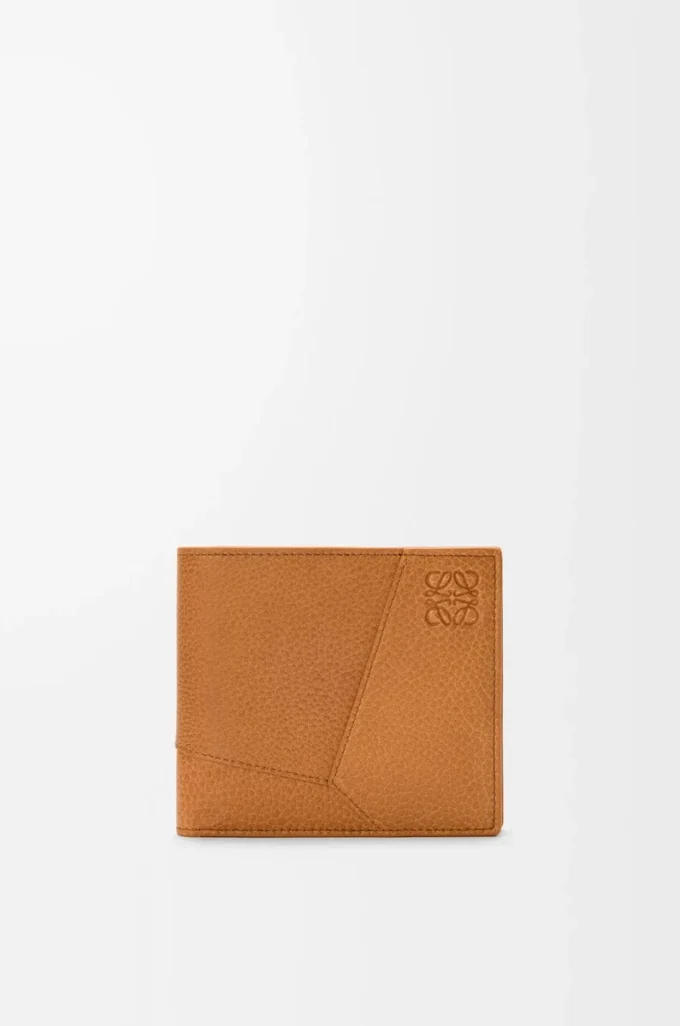 Cartera plegable Puzzle para monedas en piel de becerro granulada flexible, color marrón claro cañón Cartera plegable Puzzle para monedas en piel de becerro granulada flexible, color marrón claro cañón