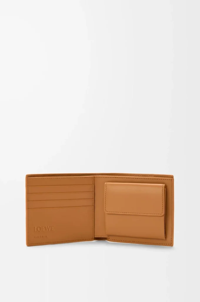 Cartera plegable Puzzle para monedas en piel de becerro granulada flexible, color marrón claro cañón Cartera plegable Puzzle para monedas en piel de becerro granulada flexible, color marrón claro cañón