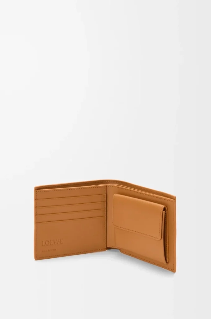 Cartera plegable Puzzle para monedas en piel de becerro granulada flexible, color marrón claro cañón Cartera plegable Puzzle para monedas en piel de becerro granulada flexible, color marrón claro cañón