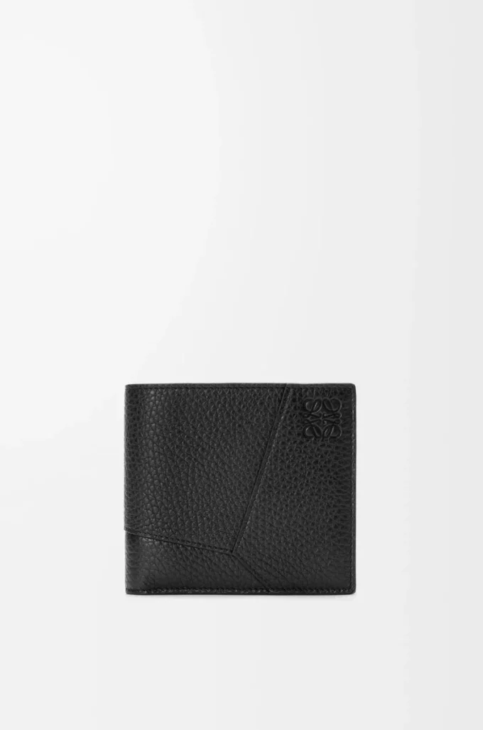 Cartera plegable Puzzle para monedas en piel de becerro granulada flexible, color negro Cartera plegable Puzzle para monedas en piel de becerro granulada flexible, color negro
