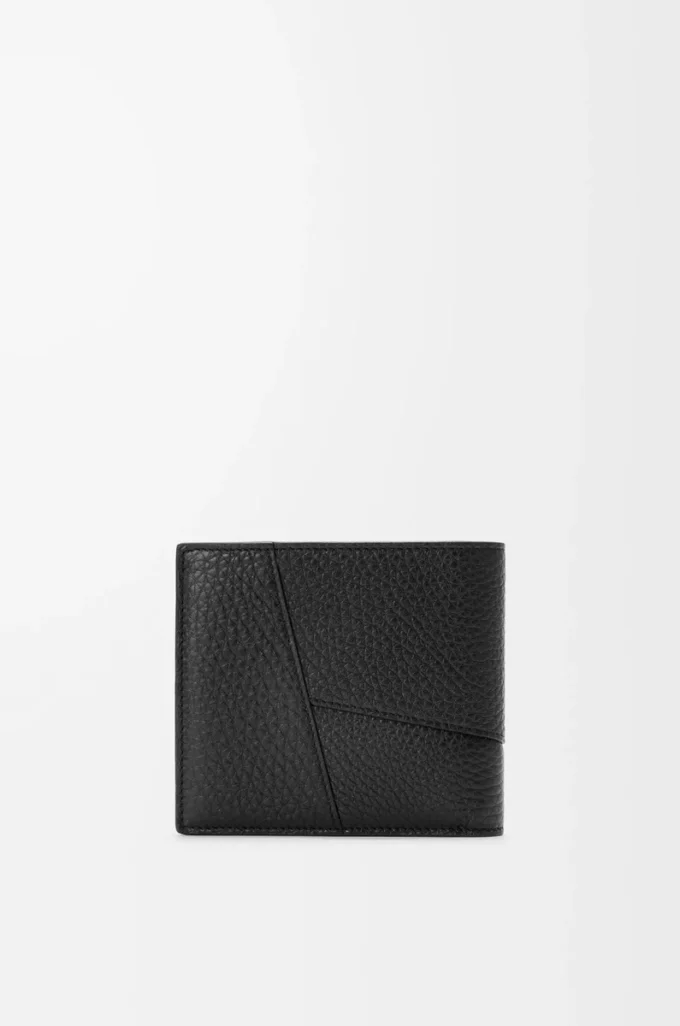 Cartera plegable Puzzle para monedas en piel de becerro granulada flexible, color negro Cartera plegable Puzzle para monedas en piel de becerro granulada flexible, color negro