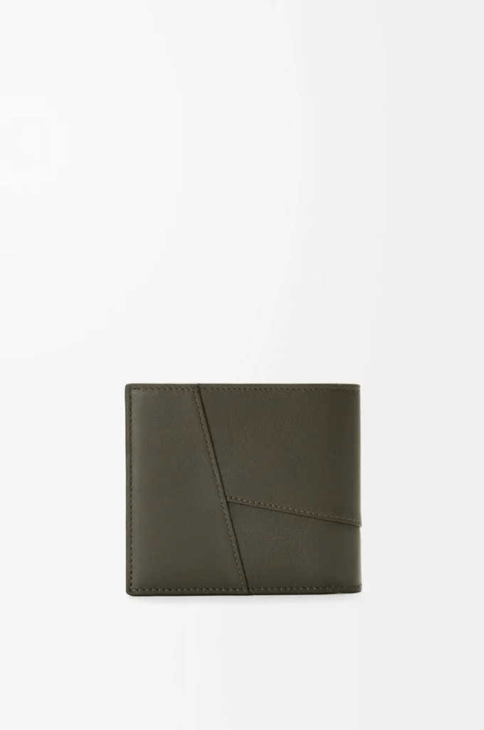 Cartera Puzzle de doble pliegue en piel de becerro clásica Dark Khaki Cartera Puzzle de doble pliegue en piel de becerro clásica Dark Khaki