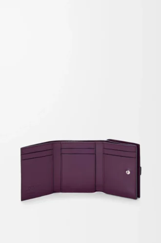 Cartera tríptica en piel de becerro granulada suave Dirty Mauve/Squirrel