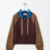 Cazadora bomber de nylon, piel de cordero napa y piel de becerro ante. Marrón Cazadora bomber de nylon, piel de cordero napa y piel de becerro ante. Marrón