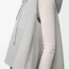 Chaleco con capucha en piel de oveja gris claro jaspeado Chaleco con capucha en piel de oveja gris claro jaspeado